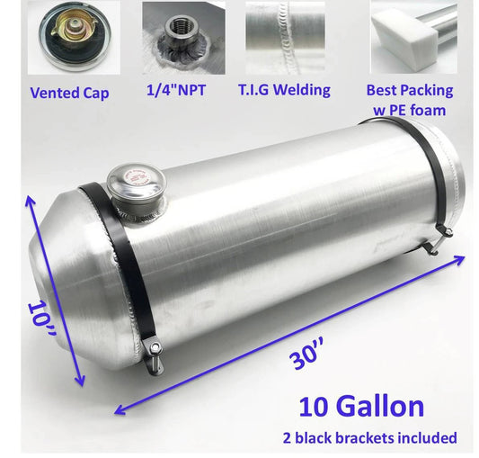 M179 JSD Aluminum Spun Fuel Tank 10x30 End Fill 10.00 Gallon 1/4'' NPT
