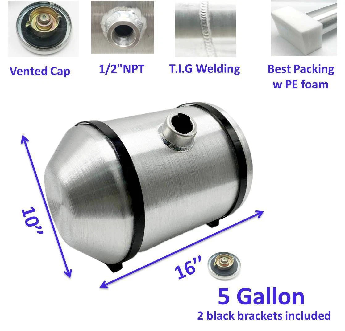 M192 JSD Aluminum Spun Fuel Tank 10x16 Center Fill 5 Gallon 1/2'' NPT