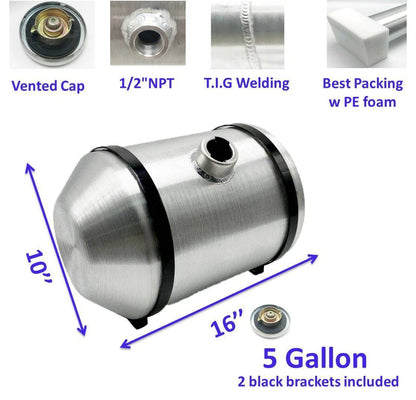 M192 JSD Aluminum Spun Fuel Tank 10x16 Center Fill 5 Gallon 1/2'' NPT