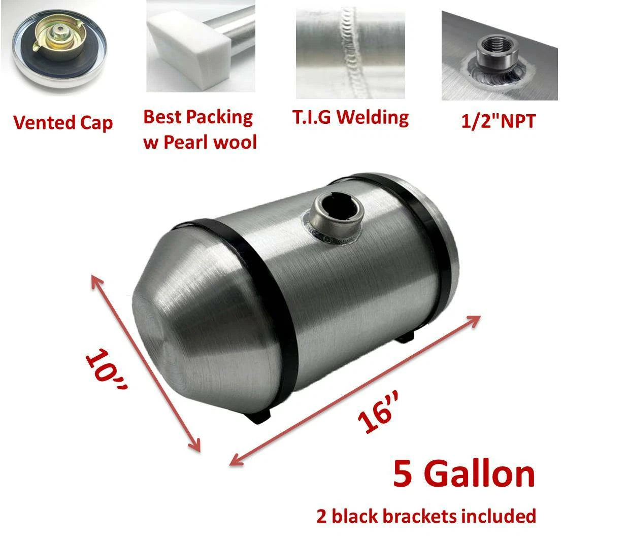 M192 JSD Aluminum Spun Fuel Tank 10x16 Center Fill 5 Gallon 1/2'' NPT
