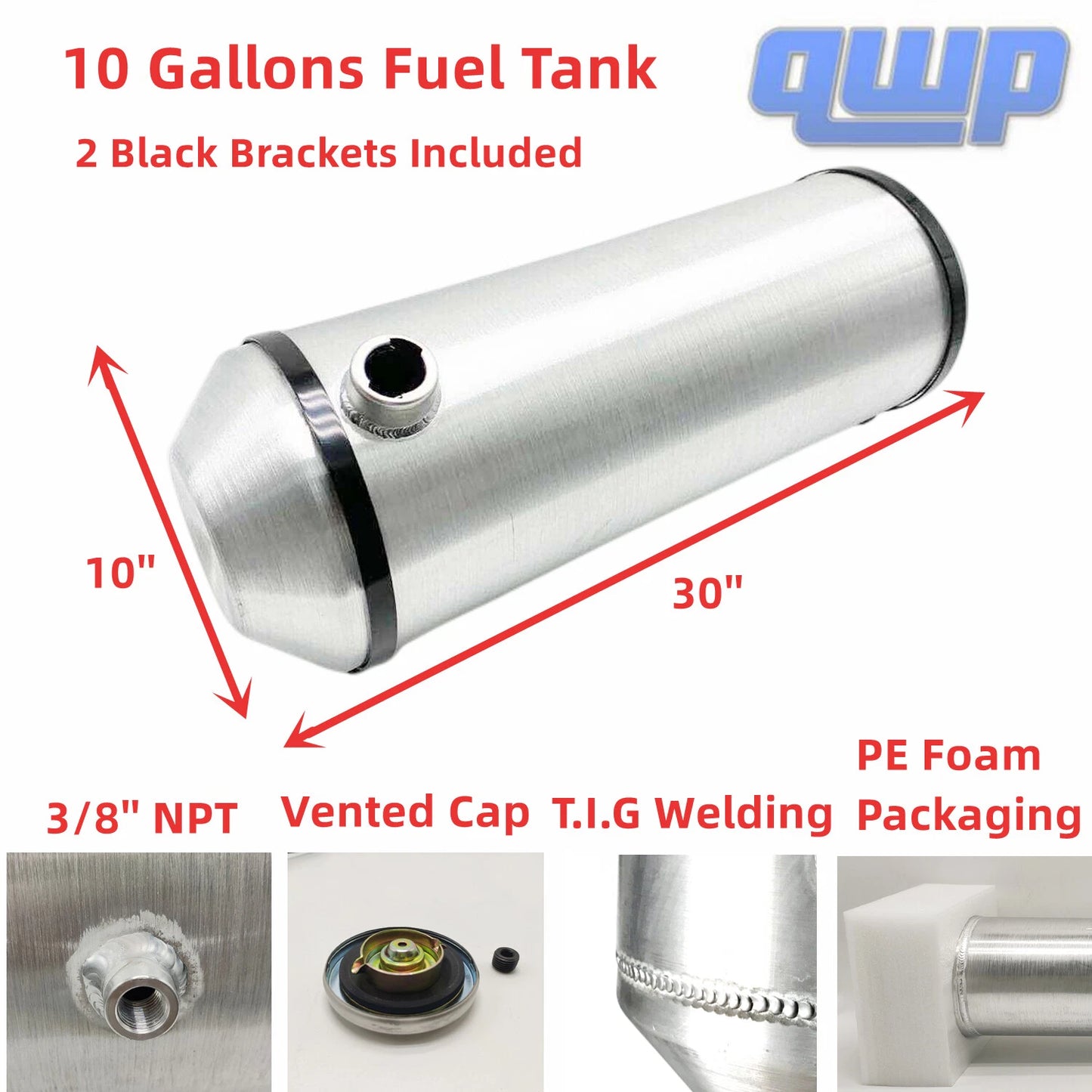 M197 JSD Aluminum Spun Fuel Tank 10x30 End Fill 10.00 Gallon 3/8'' NPT
