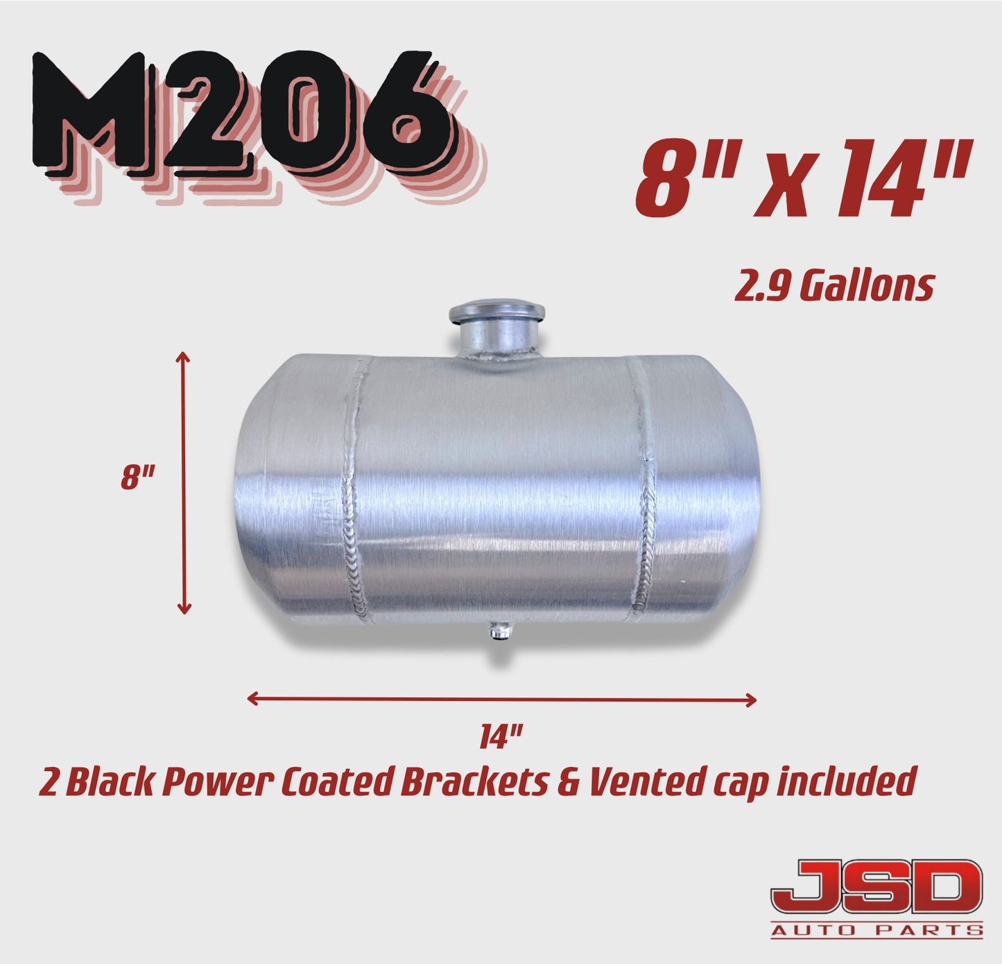 M206 JSD Aluminum Spun Fuel Tank 8x14 center Fill 2.88 Gallon 1/4'' NPT