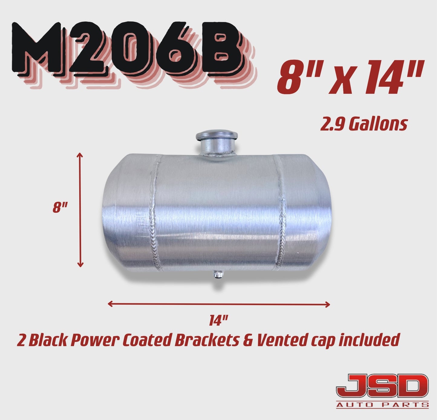 M206B JSD Aluminum Spun Fuel Tank 8x14 center Fill 2.88 Gallon 1/4'' NPT
