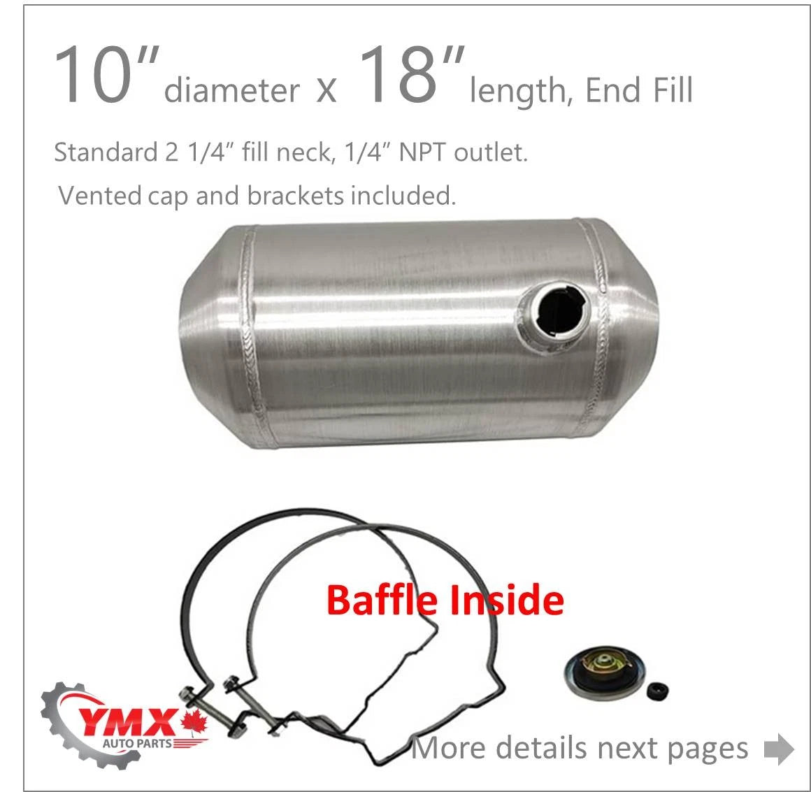 M260B JSD Aluminum Spun Fuel Tank 10x18 End Fill 6.25 Gallon 1/4'' NPT