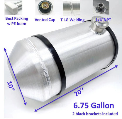 M263 JSD Aluminum Spun Fuel Tank 10x20 End Fill 6.75 Gallon 1/4'' NPT