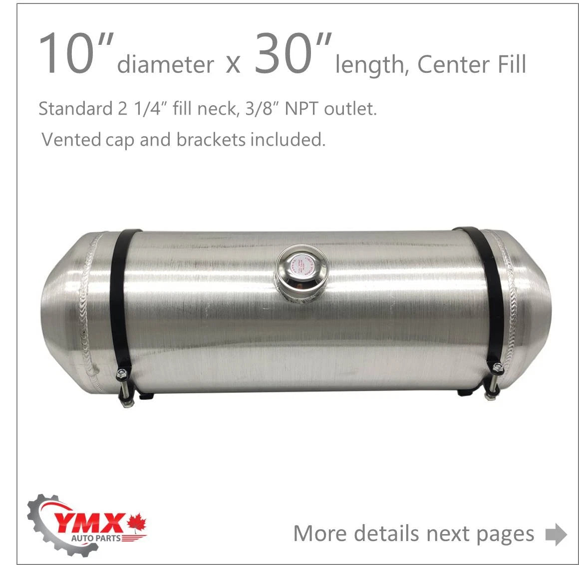 M279 JSD Aluminum Spun Fuel Tank 10x30 Center Fill 10.00 Gallon 3/8'' NPT