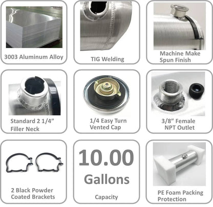 M279 JSD Aluminum Spun Fuel Tank 10x30 Center Fill 10.00 Gallon 3/8'' NPT