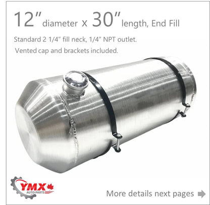 M292 JSD Aluminum Spun Fuel Tank 12x30 End Fill 14.5 Gallon 1/4'' NPT