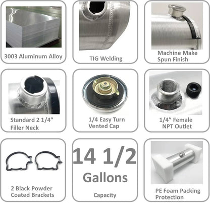 M292 JSD Aluminum Spun Fuel Tank 12x30 End Fill 14.5 Gallon 1/4'' NPT