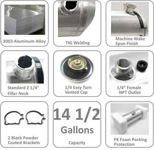 M292 JSD Aluminum Spun Fuel Tank 12x30 End Fill 14.5 Gallon 1/4'' NPT