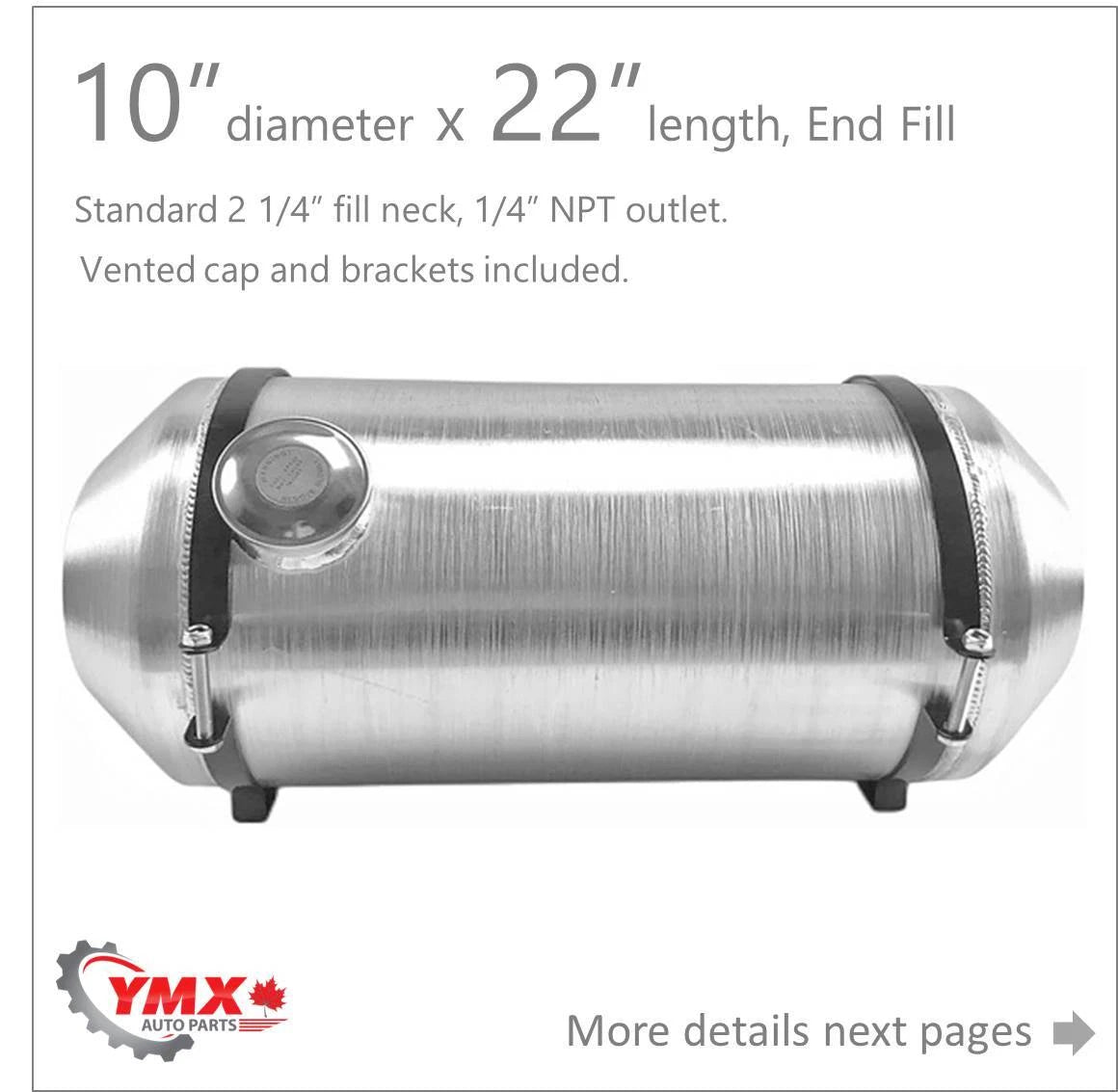 M301 JSD Aluminum Spun Fuel Tank 12x22 End Fill 10.63 Gallon 1/4'' NPT