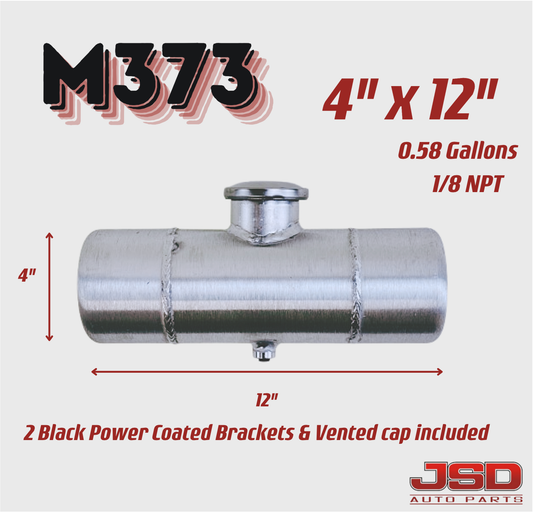 M373 JSD Aluminum Spun Fuel Tank 4x12 center Fill 0.58 Gallon 1/8'' NPT