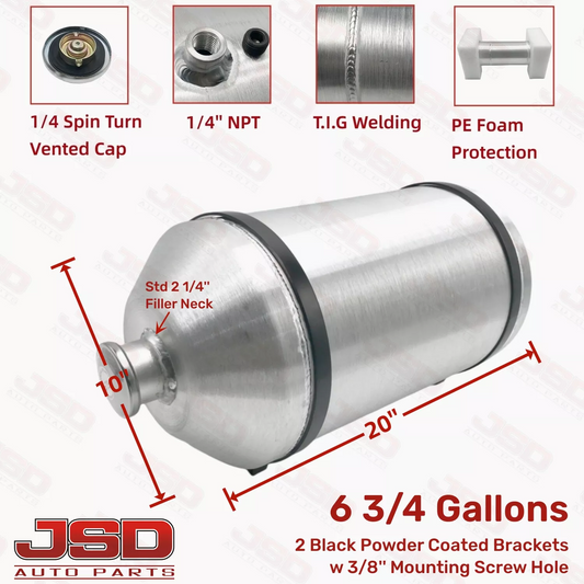 M617 JSD Aluminum Spun Fuel Tank 10x20 Vertical Fill 6.75 Gallon 1/4'' NPT