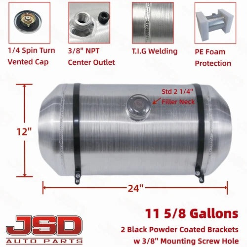 M313 JSD Aluminum Spun Fuel Tank 12x33 Center Fill 15.63 Gallon 3/8'' NPT