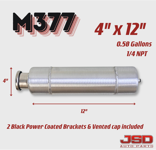 M377 JSD Aluminum Spun Fuel Tank 4x8 |Top Fill 0.58 Gallon| 1/4'' NPT | Vertical