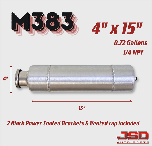 M383 JSD Aluminum Spun Fuel Tank 4x15 Vertical Fill .72 Gallon 1/4'' NPT