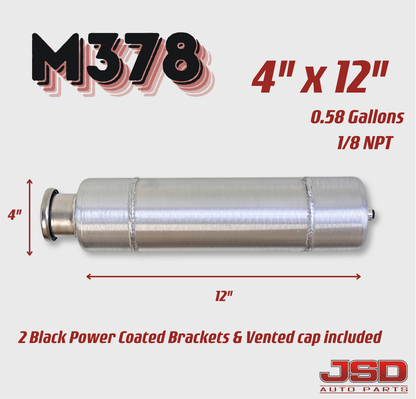 M378 JSD Aluminum Spun Fuel Tank 4x12 Vertical Fill .58 Gallon 1/8'' NPT