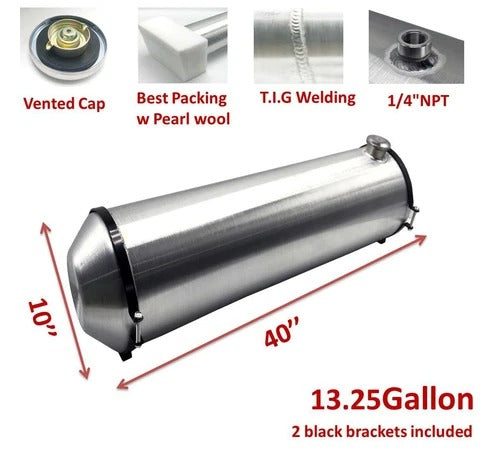 M182 JSD Aluminum Spun Fuel Tank 10x40 End Fill 13.25 Gallon 1/4'' NPT