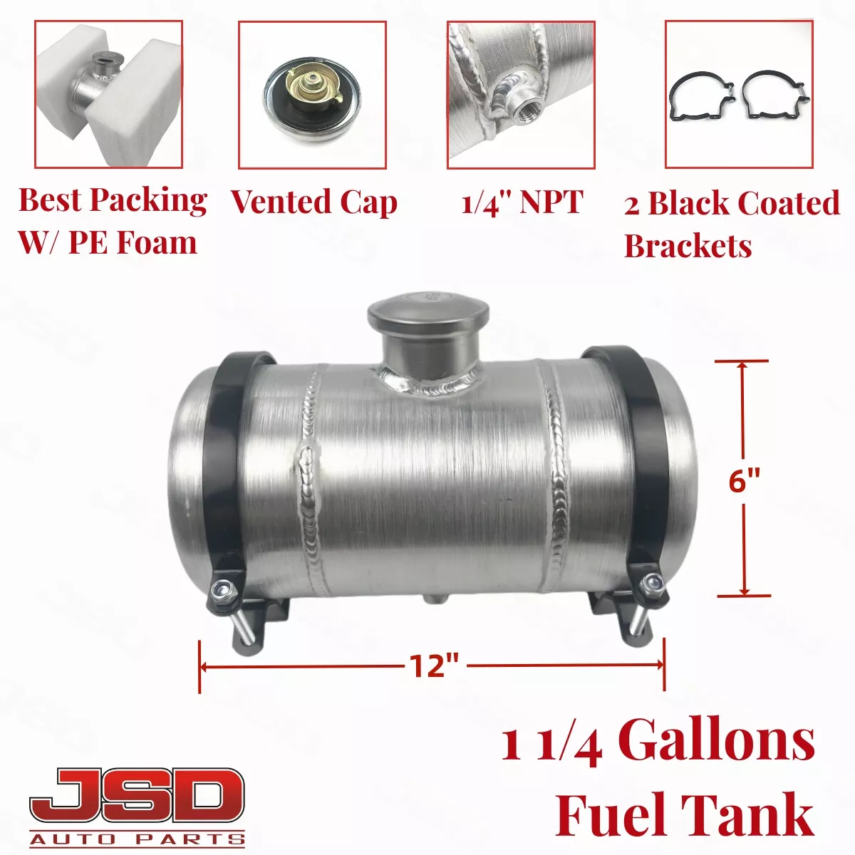 M359 JSD Aluminum Spun Fuel Tank 4x8 center Fill 0.38 Gallon 1/4'' NPT