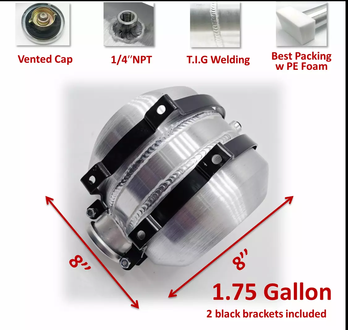 M186B JSD Aluminum Spun Fuel Tank 8x8 center Fill 1.75 Gallon 1/4'' NPT