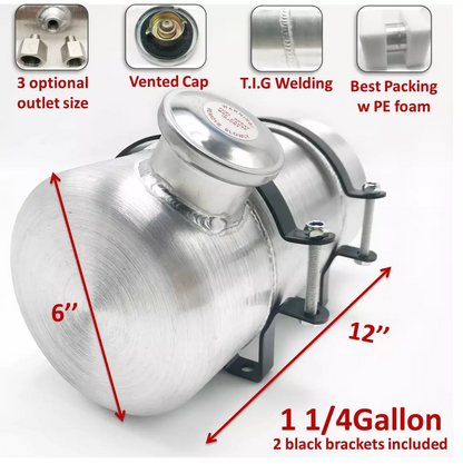 M287 JSD Aluminum Spun Fuel Tank 6x12 end Fill 1.25 Gallon 1/4'' NPT