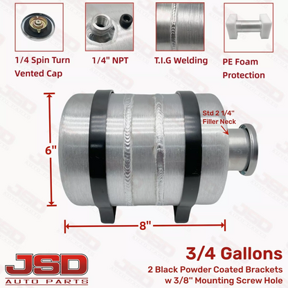 M600 JSD Aluminum Spun Fuel Tank 6x8 Vertical Fill 0.75 Gallon 1/4'' NPT