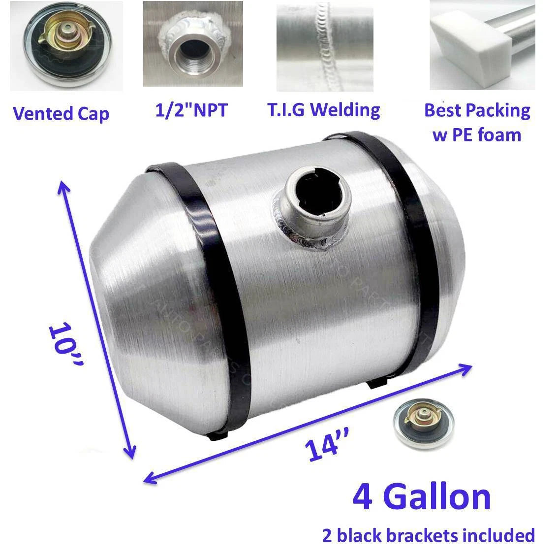 M190 JSD Aluminum Spun Fuel Tank 10x14 Center Fill 4 Gallon 1/2'' NPT Standard