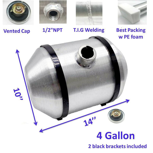 M190 JSD Aluminum Spun Fuel Tank 10x14 Center Fill 4 Gallon 1/2'' NPT Standard