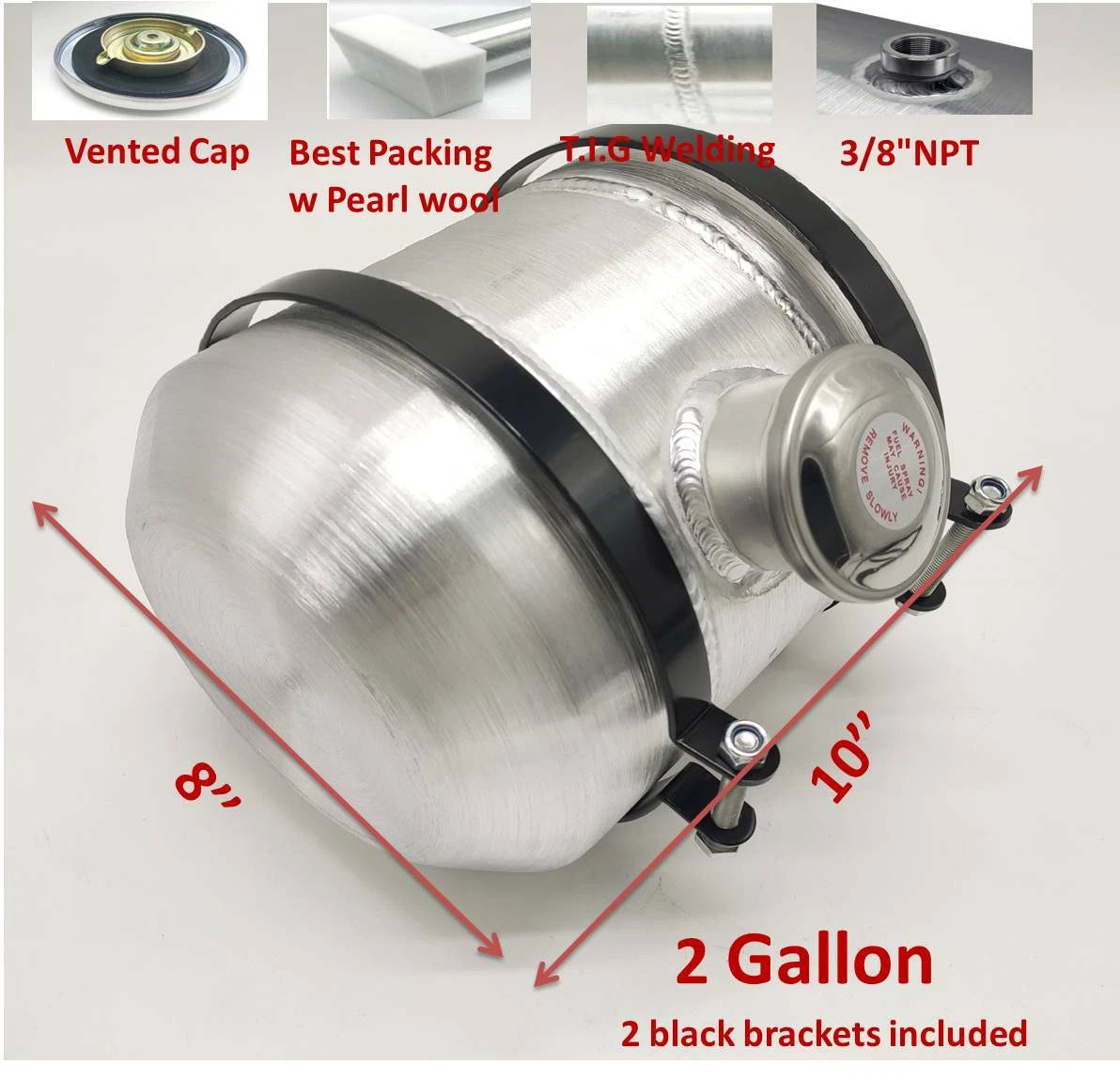 M202 JSD Aluminum Spun Fuel Tank 8x10 Center Fill 2. Gallon 3/8'' NPT