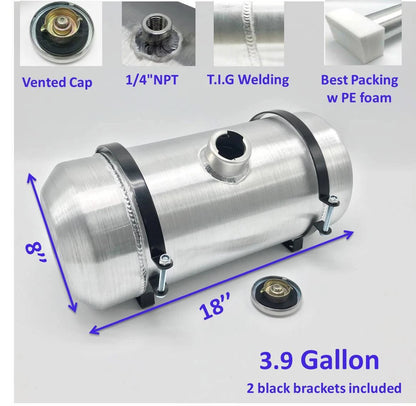 M210 JSD Aluminum Spun Fuel Tank 8x18 Center Fill 3.9 Gallon 1/4'' NPT