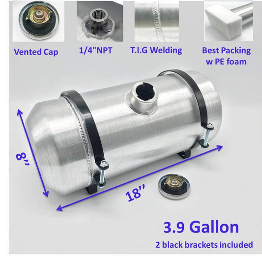 M210 JSD Aluminum Spun Fuel Tank 8x18 Center Fill 3.9 Gallon 1/4'' NPT