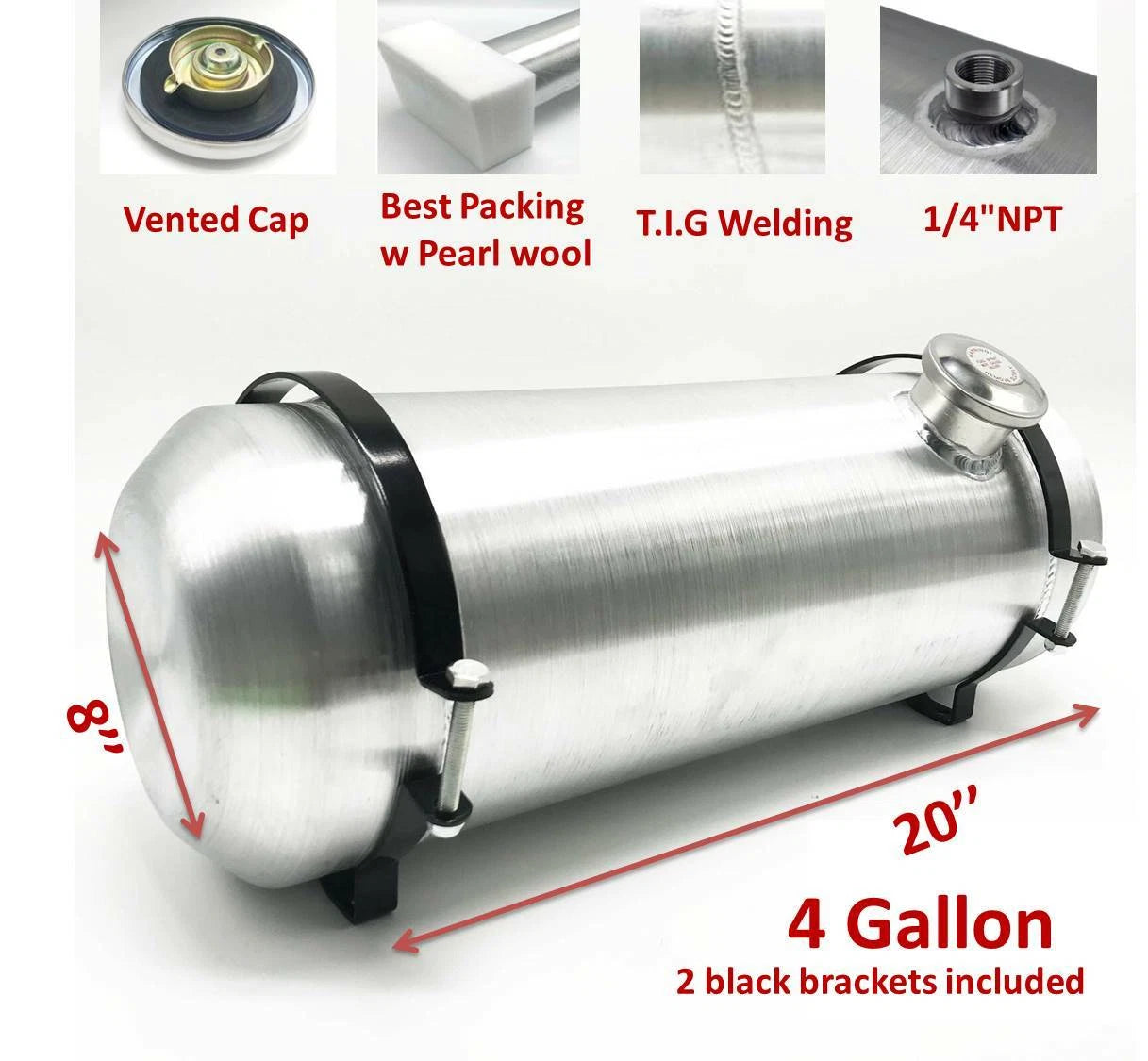 M212 JSD Aluminum Spun Fuel Tank 8x20 End Fill 4 Gallon 1/4'' NPT