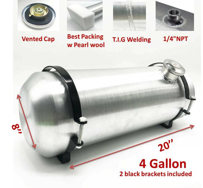 M212 JSD Aluminum Spun Fuel Tank 8x20 End Fill 4 Gallon 1/4'' NPT