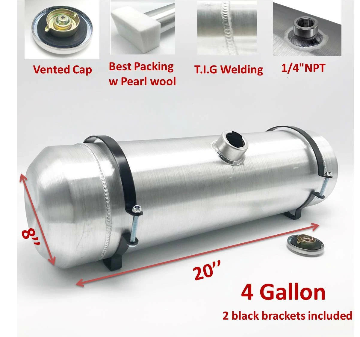 M213 JSD Aluminum Spun Fuel Tank 8x20 Center Fill 4 Gallon 1/4'' NPT