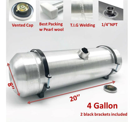 M213 JSD Aluminum Spun Fuel Tank 8x20 Center Fill 4 Gallon 1/4'' NPT