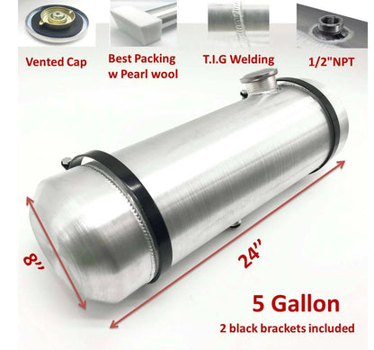 M220 JSD Aluminum Spun Fuel Tank 8x24 End Fill 5 Gallon 1/2'' NPT