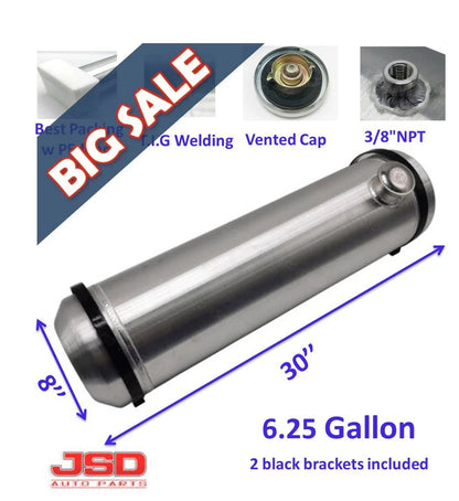M232 JSD Aluminum Spun Fuel Tank 8x30 End Fill 6.25 Gallon 3/8'' NPT Standard