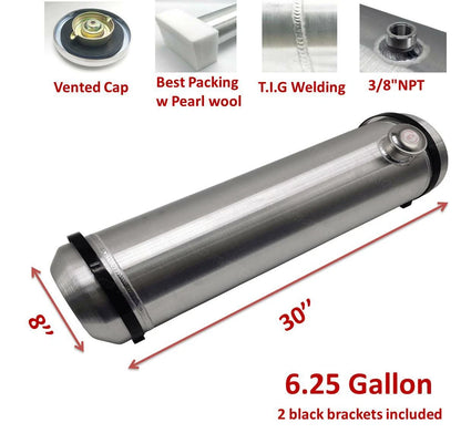 M232 JSD Aluminum Spun Fuel Tank 8x30 End Fill 6.25 Gallon 3/8'' NPT Standard