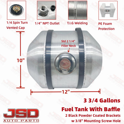 M252B JSD Aluminum Spun Fuel Tank 10x12 Center Fill 3 3/4 Gallon 1/4'' NPT Baffle