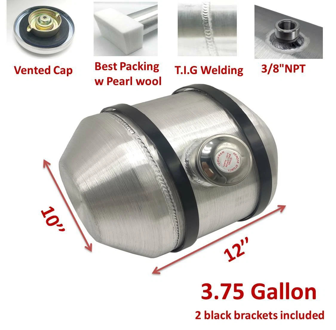 M253 JSD Aluminum Spun Fuel Tank 10x12 Center Fill 3.75 Gallon 3/8'' NPT Standard