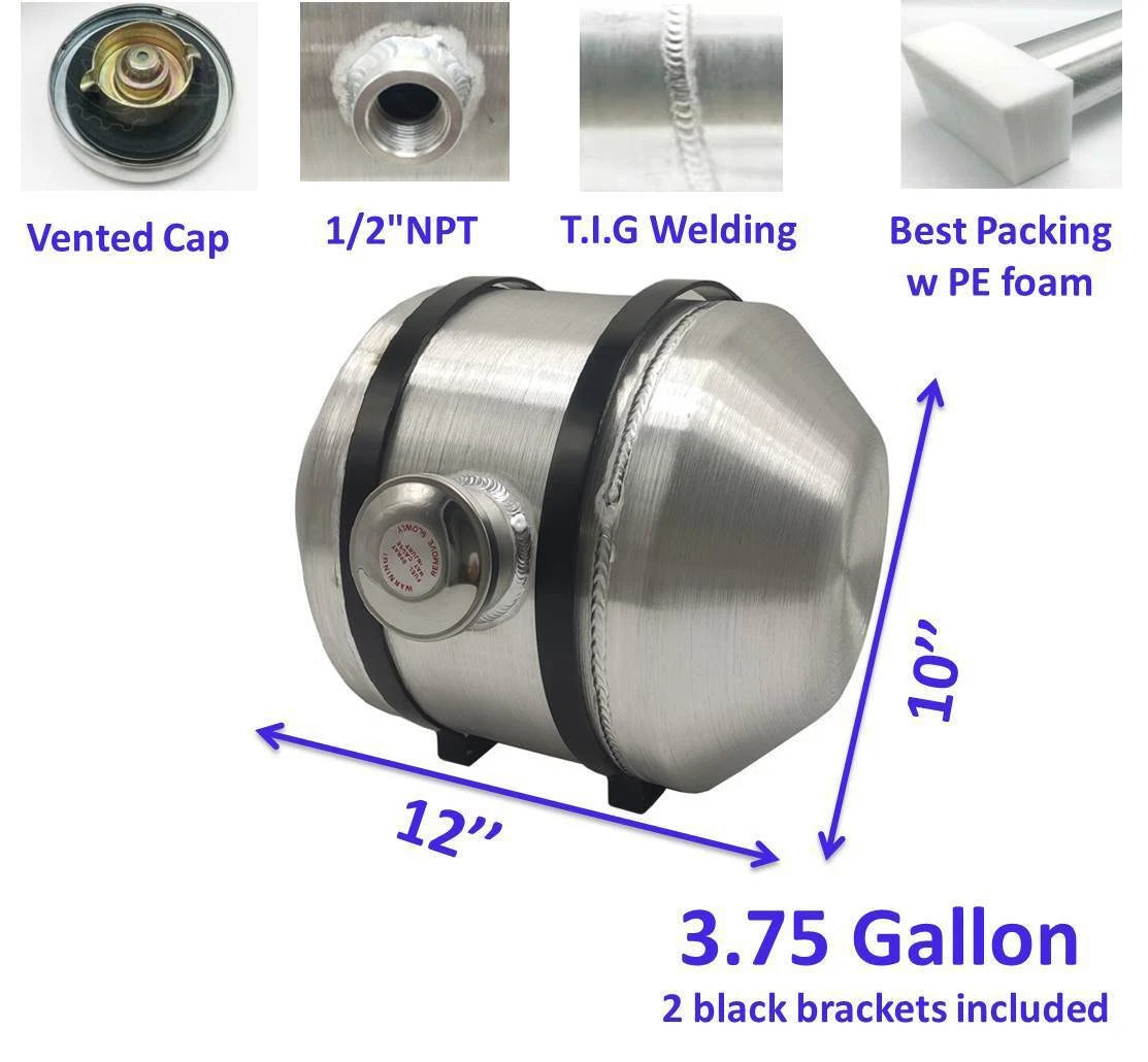 M255 JSD Aluminum Spun Fuel Tank 10x12 Center Fill 3.75 Gallon 1/2'' NPT Standard