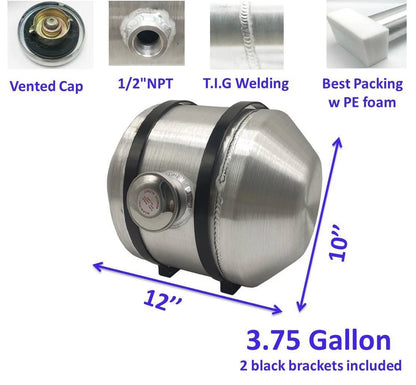 M255 JSD Aluminum Spun Fuel Tank 10x12 Center Fill 3.75 Gallon 1/2'' NPT Standard