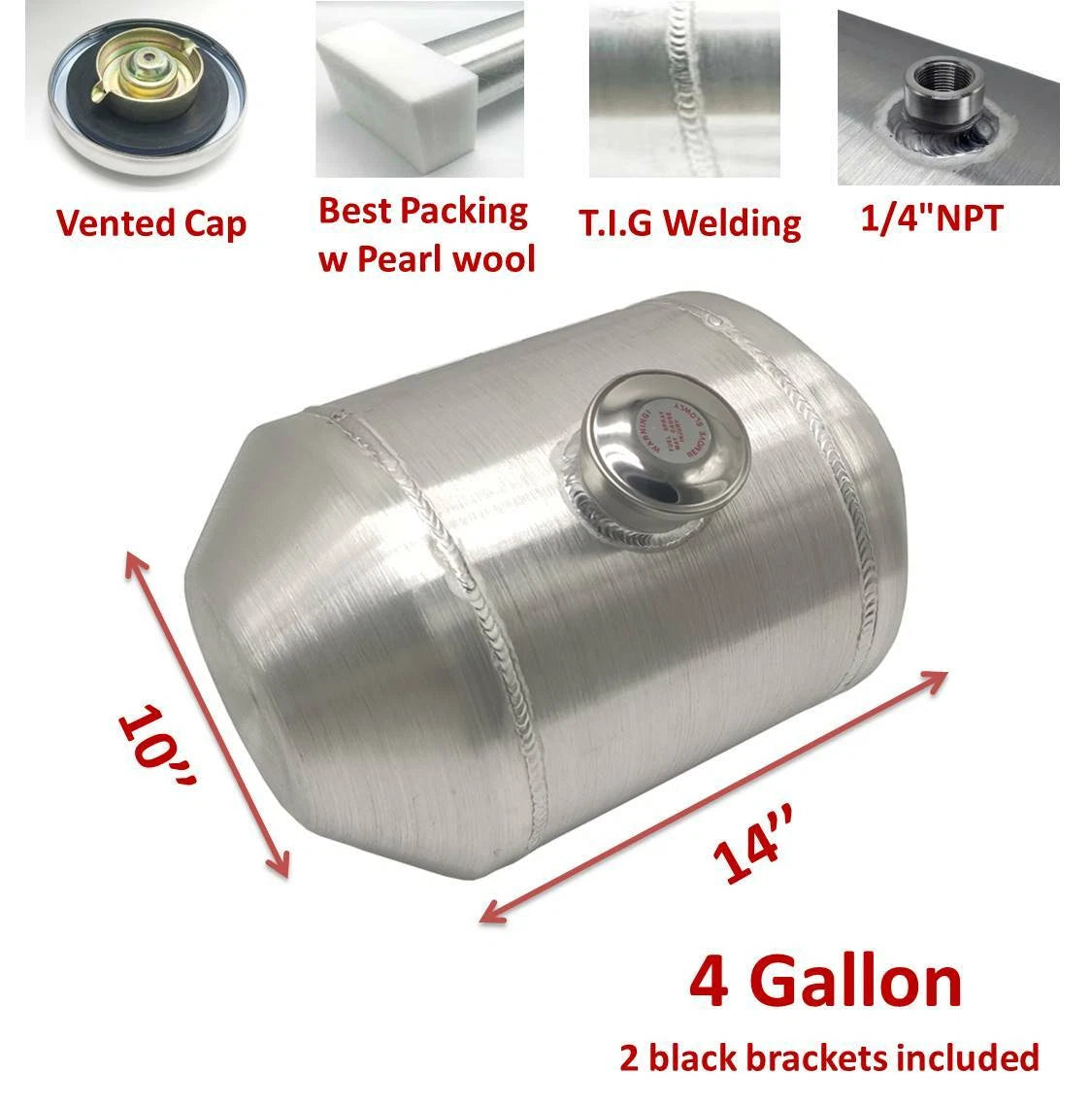 M256 JSD Aluminum Spun Fuel Tank 10x14 Center Fill 4 Gallon 1/4'' NPT