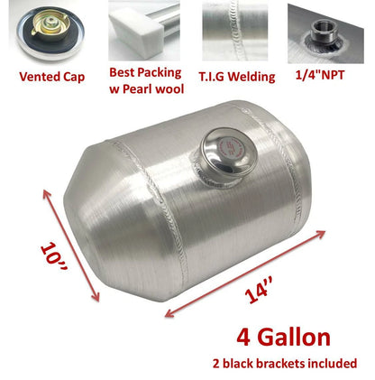 M256 JSD Aluminum Spun Fuel Tank 10x14 Center Fill 4 Gallon 1/4'' NPT