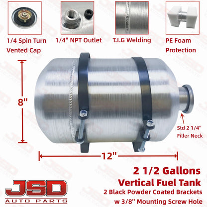 M329 JSD Aluminum Spun Fuel Tank 8x12 Vertical Fill 2.5 Gallon 1/4'' NPT
