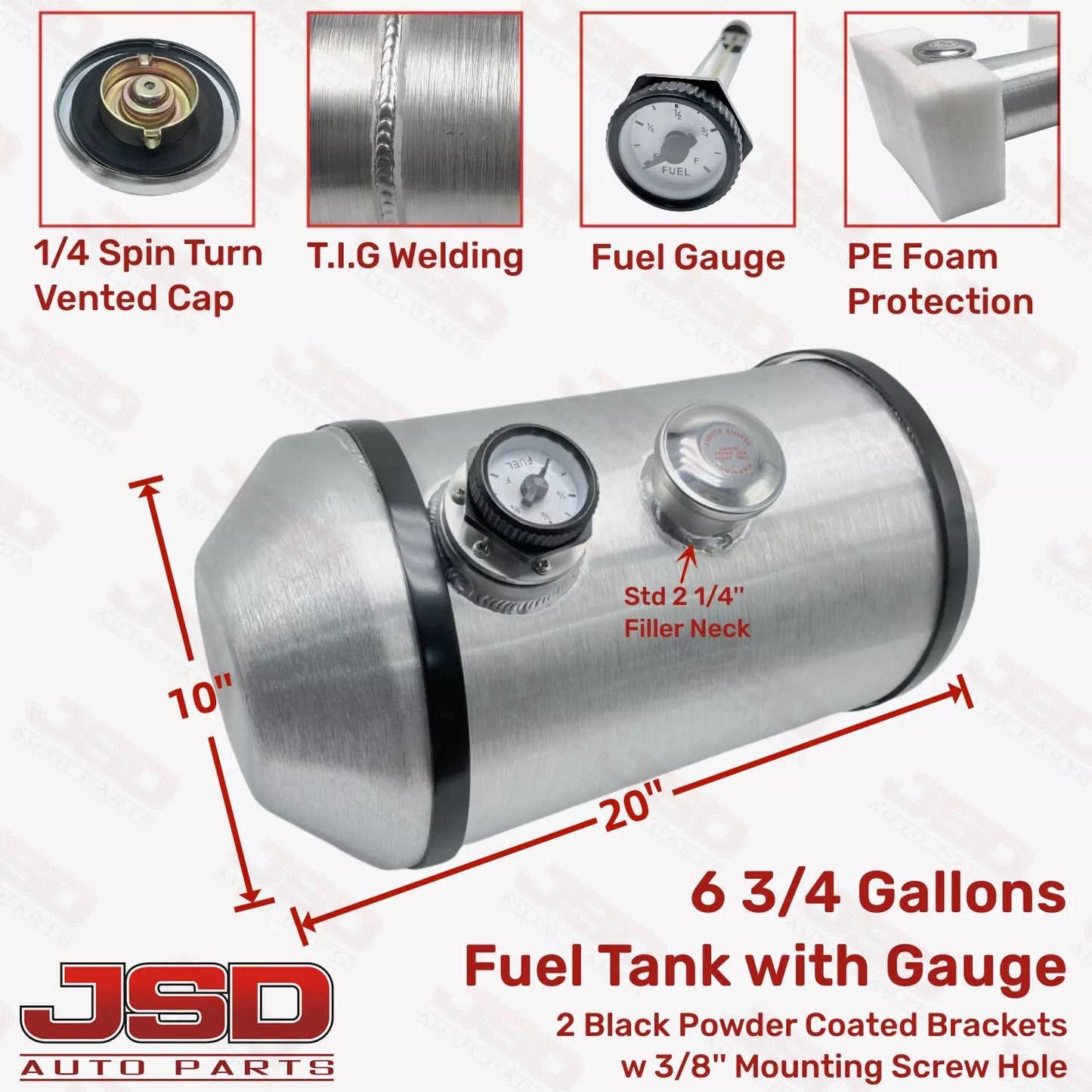 M177G JSD Aluminum Spun Fuel Tank 10x20 center Fill 6.75 Gallon 3/8'' NPT
