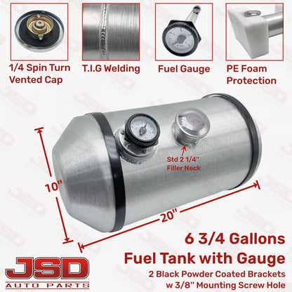 M177G JSD Aluminum Spun Fuel Tank 10x20 center Fill 6.75 Gallon 3/8'' NPT