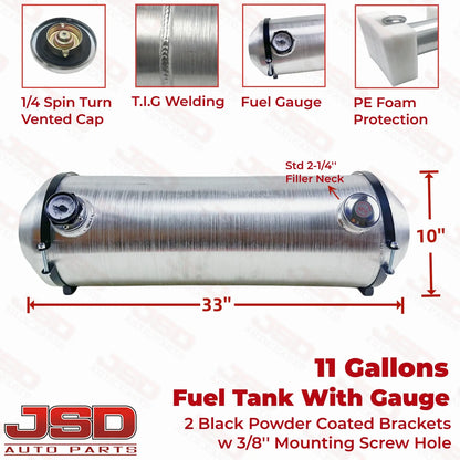 M036G JSD Aluminum Spun Fuel Tank 10x33 End Fill 11. Gallon 1/4'' NPT