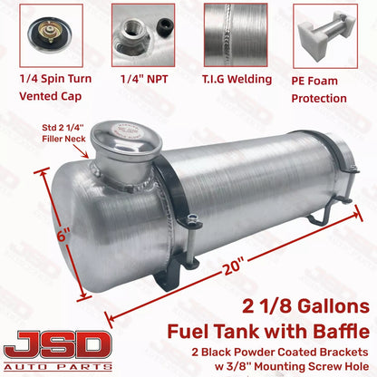 M289B JSD Aluminum Spun Fuel Tank 6x20 End Fill 2.13 Gallon 1/4'' NPT