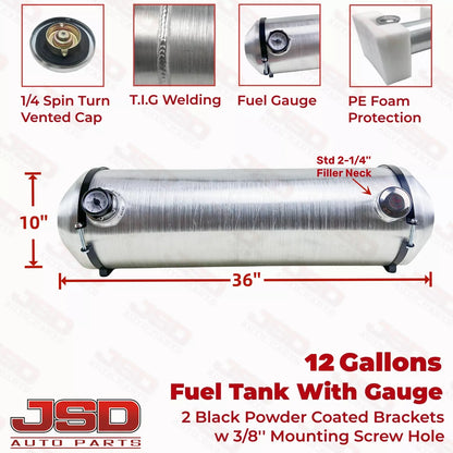M281G JSD Aluminum Spun Fuel Tank 10x36 center Fill 12 Gallon 1/4'' NPT